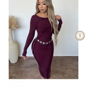 OOTDFash Deep Burgundy Long Sleeve Dress